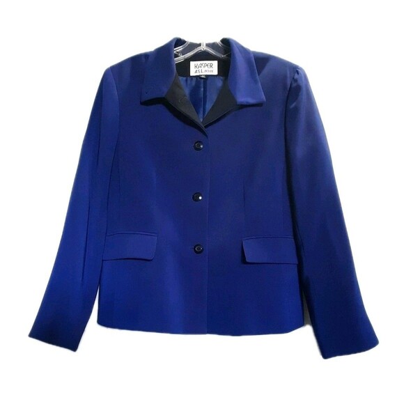 Kasper ASL 2 PC Set Women's Blue Blazer / Black Pants Suit Career Business 10P - Picture 2 of 10
